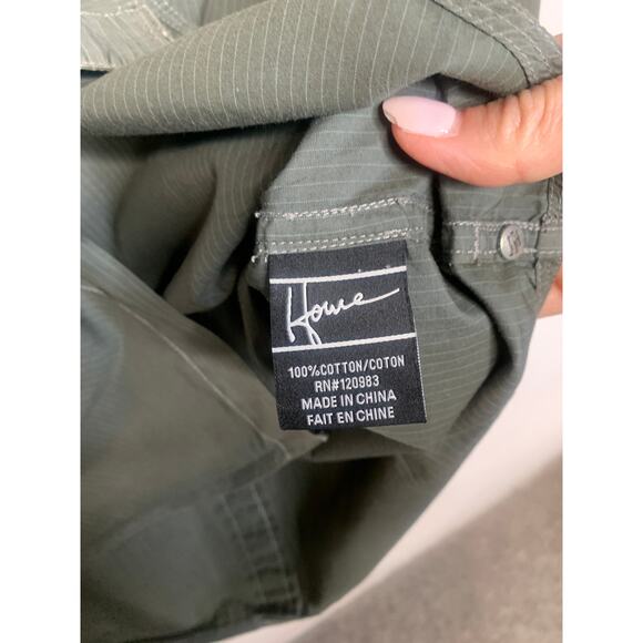 Howe Colorblock Green Gray Striped Shirt Sz Large - Picture 5 of 6